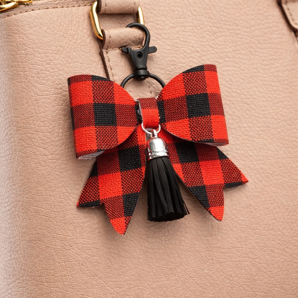 Red and Black Plaid Bow Bag Charm Key Chain
